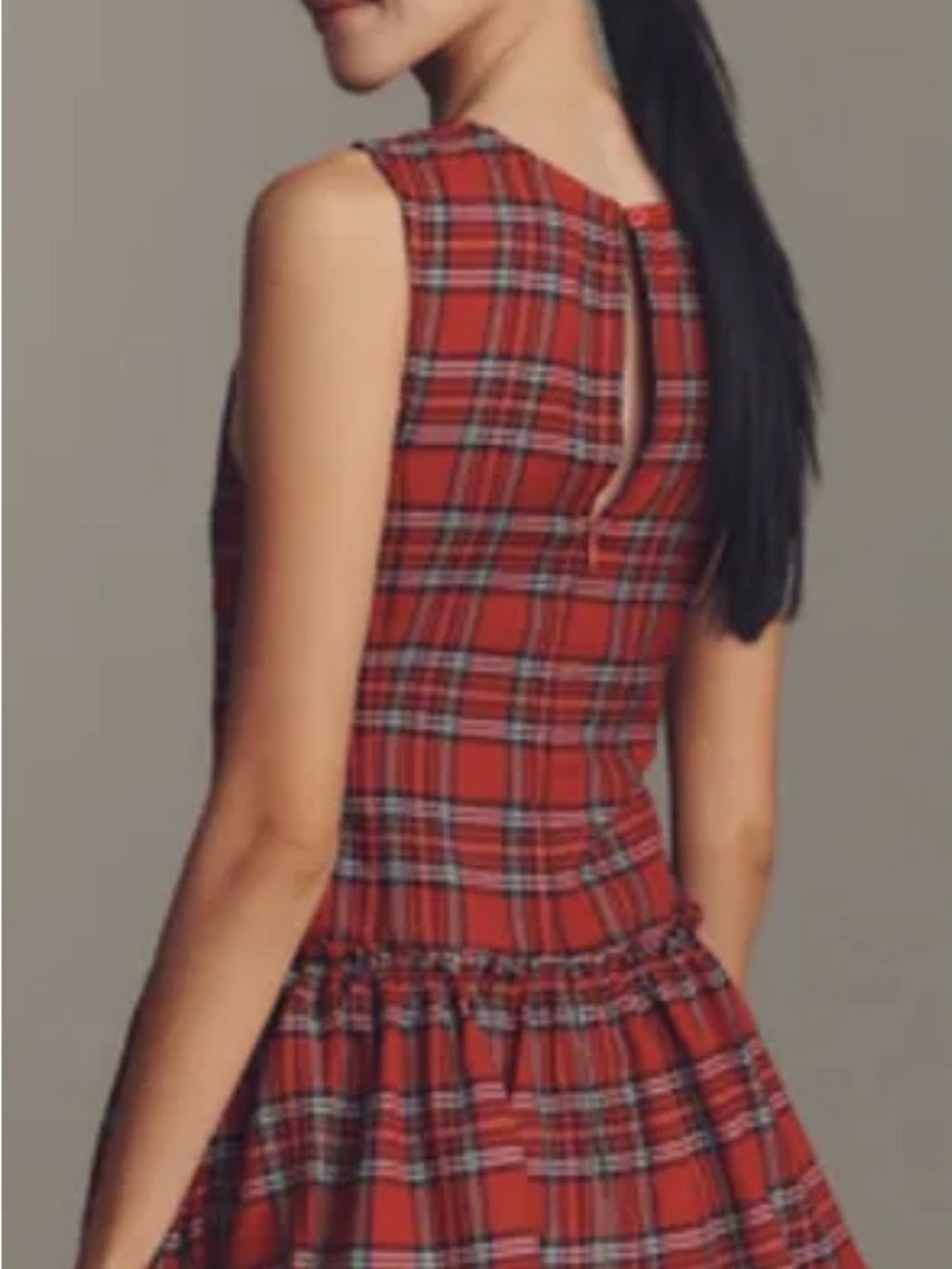 Porridge by anthropologie Red holiday Sleeveless plaid Mini Dress with Ruffle - Picture 3 of 8